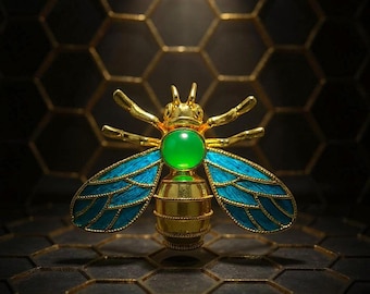 Queen Bee Brooch with Agate, Handmade Nature Inspired Insect Pin, Good Luck Charm, Meaningful Gift for Her