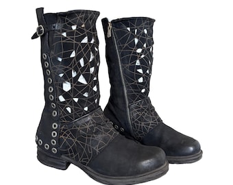 90s AS98 AIRSTEP Vintage Archival Avant Garde Real Leather Black Boots | Size 39