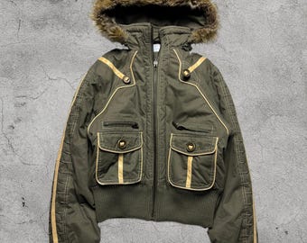 Deadstock SOUTHPOLE N2B Y2K Shiny Bomber Jacket With Faux Fur Hood