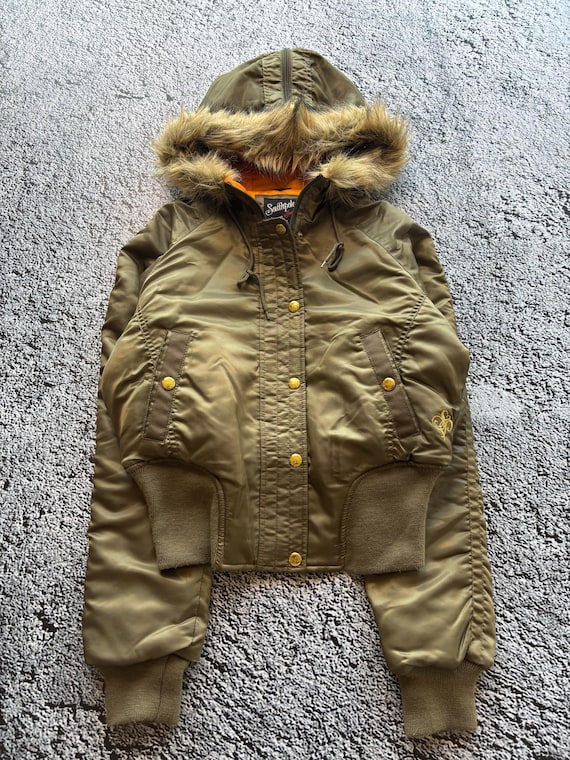 Deadstock SOUTHPOLE N2B Y2K Shiny Bomber Jacket With Faux Fur Hood
