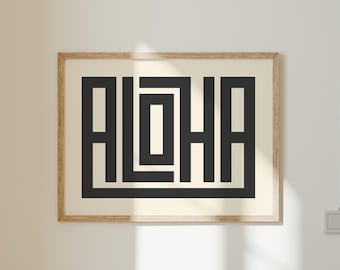 Impresión Aloha / Arte de pared Aloha horizontal, póster moderno, impresión minimalista de Aloha para entrada, impresión hawaiana, letrero de Aloha / Descarga digital