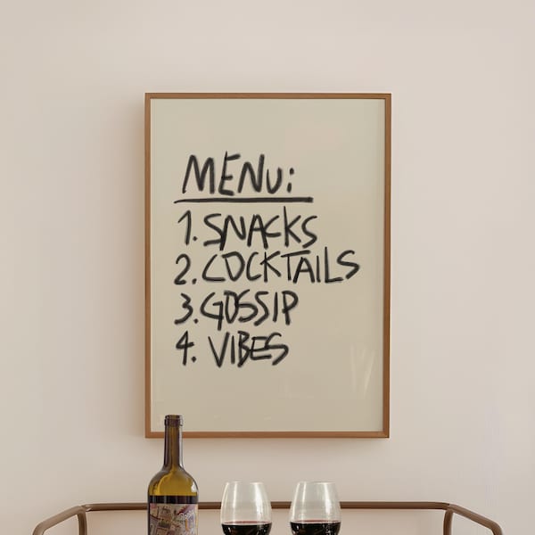 Funny Kitchen Print | bar cart signs hand drawn house rules print for roommates above bar cart print cocktail | Digital Download