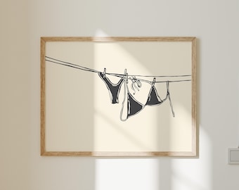 Horizontal Bikini Print | beachy wall art coastal cowgirl aesthetic print bathroom prints black and beige clothing line | Digital Download