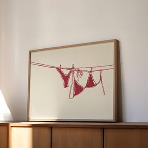 Horizontal Bikini Print | red prints dorm summer wall art aesthetic print bathroom decor clothesline bikini print | Digital Download