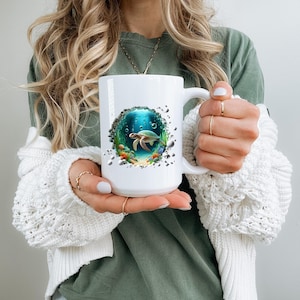 Ceramic Mug with Ocean Scene, Ocean Lover Gift, Unique Coffee Cup, Sea Life Mug, Nautical Theme Drinkware