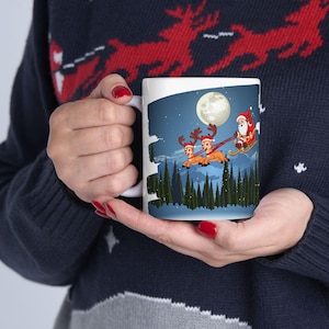 Santa&#39;s Sleigh Ceramic Mug | Holiday Coffee Cup, Christmas Gift, Festive Mug, Santa Decor, Winter Wonderland