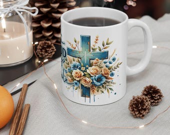 Floral Ceramic Coffee Mug, Inspirational Christian Gift