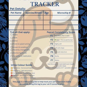 Huisdierbadkamertracker | Honden- en kattenpoeplogboek | Vet-Ready Pet Health pdf | Afdrukbaar huisdierdagboek met ontlastingsscore + urinegids