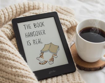 Whimsical Cat Kindle Wallpaper - 'The Book Hangover is Real' - Compatible with Paperwhite and Colorsoft Kindles