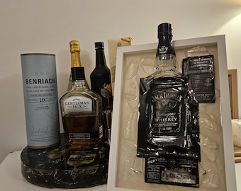 Epoxy Resin Whiskey Bottle Decor – Handmade Broken Glass Bar Art Gift