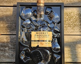 Handmade Whiskey Bottle Resin Art – Unique Broken Glass Home Decor
