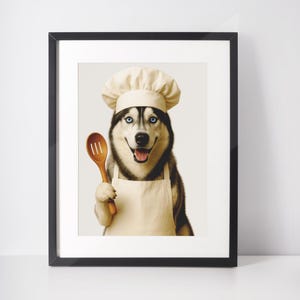 Husky Baker Wandkunst, lustiger Hund Küche Dekor, Chefhund Digital Download, wunderliche Haustier Druck, Hunde-Liebhaber-Geschenkidee