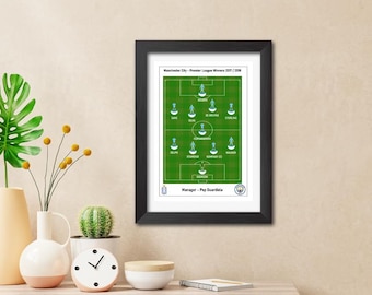 Manchester City - 2017 / 2018 Premier League Winners Subbuteo Print