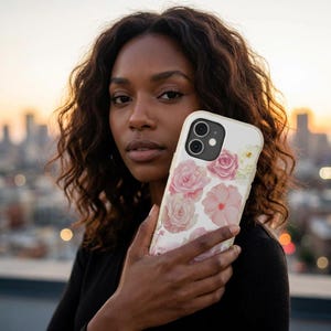 Pink Floral Rose Pattern phone case | biodegradable iPhone cover