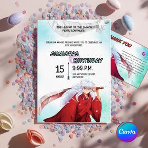 Editable Inuyasha Birthday Invitation | Anime Party Template | Printable Digital Invite | Customizable Shikon Jewel Theme