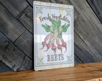 Fresh Vegetables Beets Garden Sign Rustic Farmhouse Kitchen Decor - 8 x 12 in
