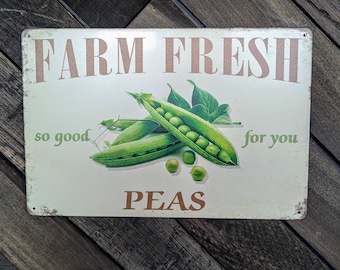 Farm Fresh Peas Sign - Vintage Style Rustic Kitchen Garden  Decor - 12 x 8 in