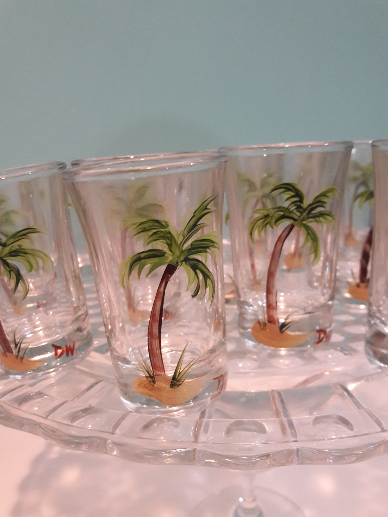 Palm Tree Shot Glasses Hand Painted Set of 12 Etsy
