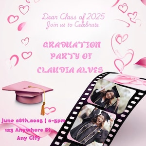 Pink Coquette Graduation Invitation | Editable Digital Template | Girly Grad Party Evite | Blush & Bow Graduation Invite | Instant Download
