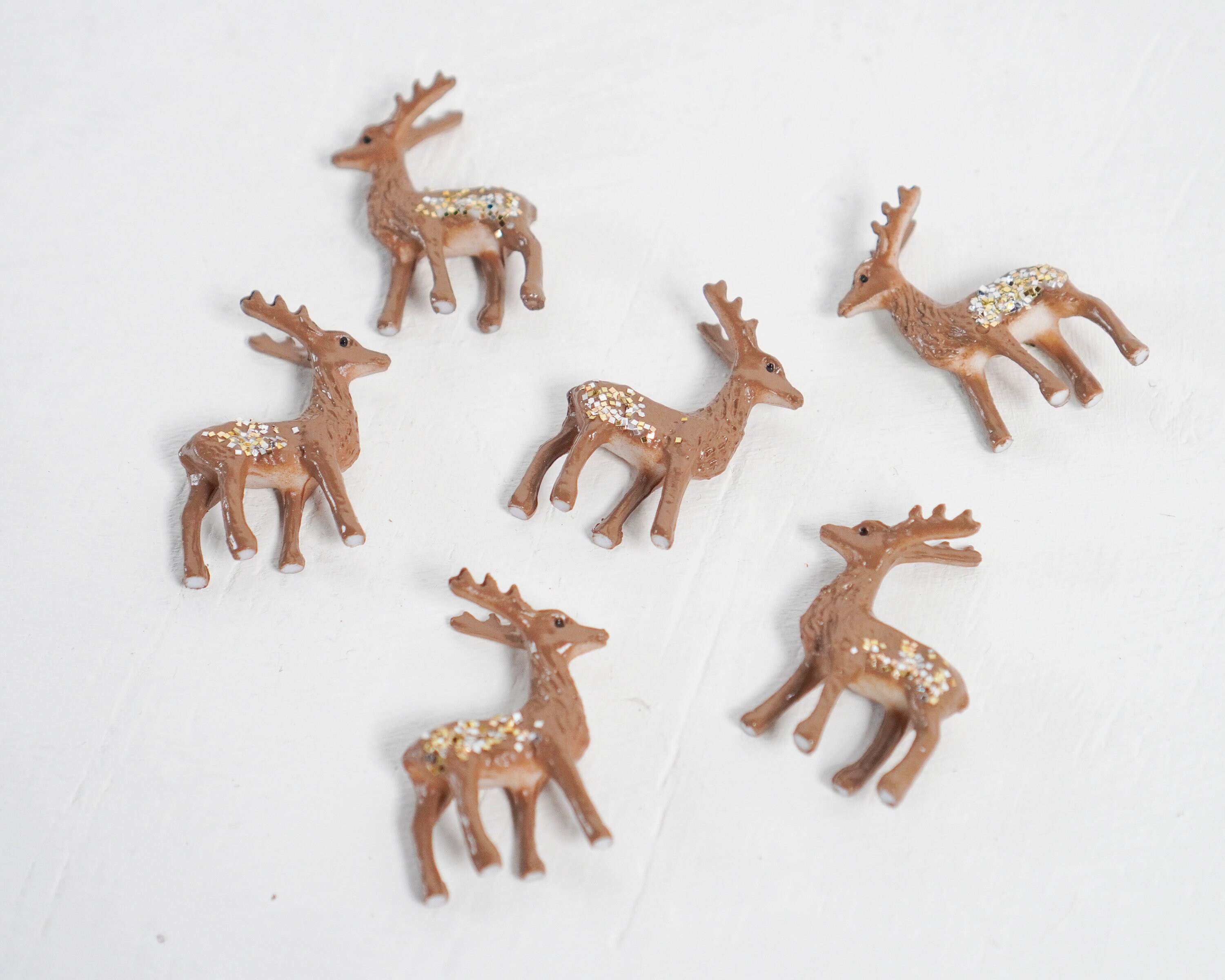 Miniature Deer 6 Brown Plastic Reindeer Figurines With Glitter Etsy Canada