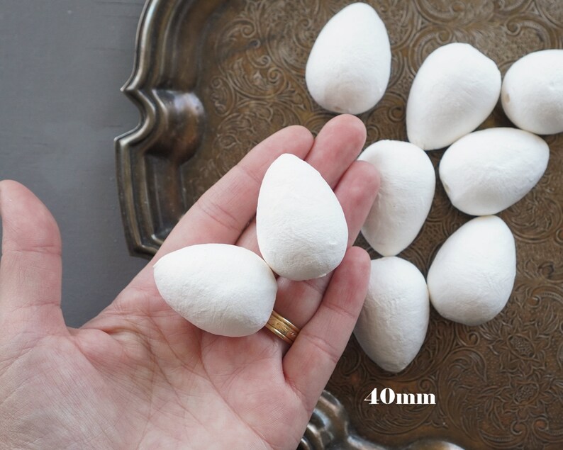 Spun Cotton Eggs, Select by Size, 12mm 60mm Vintage-Style Craft Shapes 40mm: 12 Pcs.
