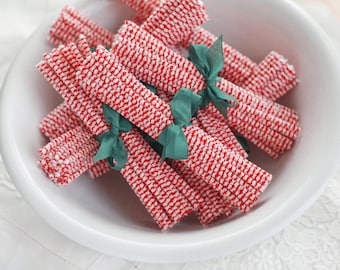 Stiff Bristle Pipe Cleaners - Red and Cream Candy Cane Striped Chenille Stems, Bundle of 36
