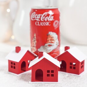 DIY Miniature Paper House Kit Set of 3 Flat-Pack Red Cardstock Christmas Putz Houses image 5