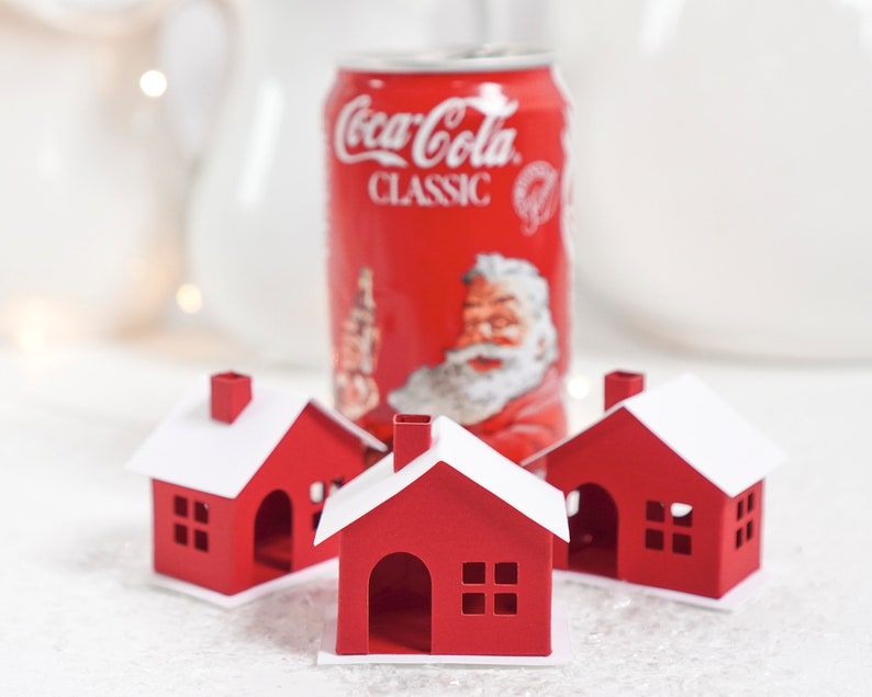 DIY Miniature Paper House Kit Set of 3 Flat-Pack Red Cardstock Christmas Putz Houses image 5