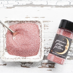 Purpurina de vidrio alemán de grano fino, color rosa, frasco mezclador de 113 g