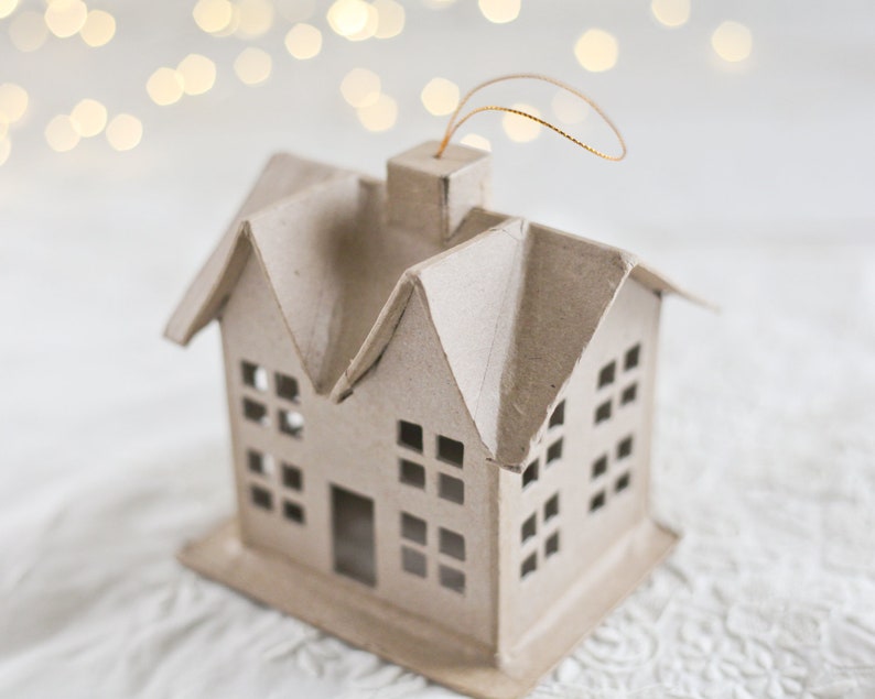 Paper Mache House Ornament Hanging Cardboard Craft House Etsy