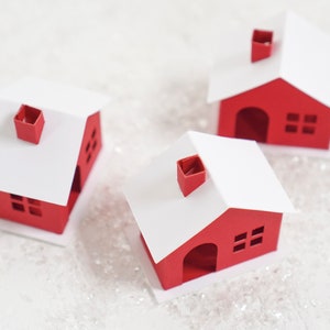 DIY Miniature Paper House Kit Set of 3 Flat-Pack Red Cardstock Christmas Putz Houses image 4