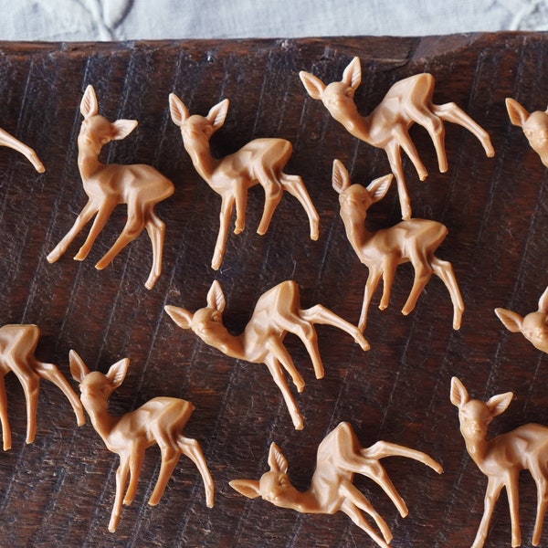 Miniature Plastic Deer - One Dozen Tiny German Craft Figurines