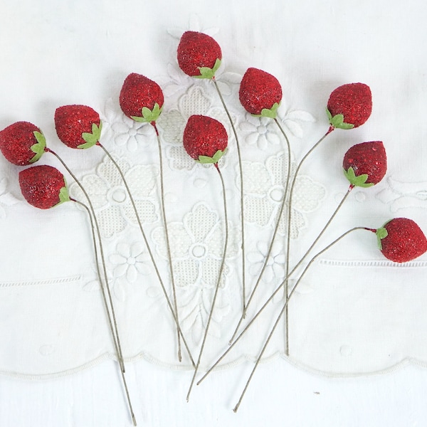 Spun Cotton Berries - Red Wild Strawberry Picks, 10 pcs.