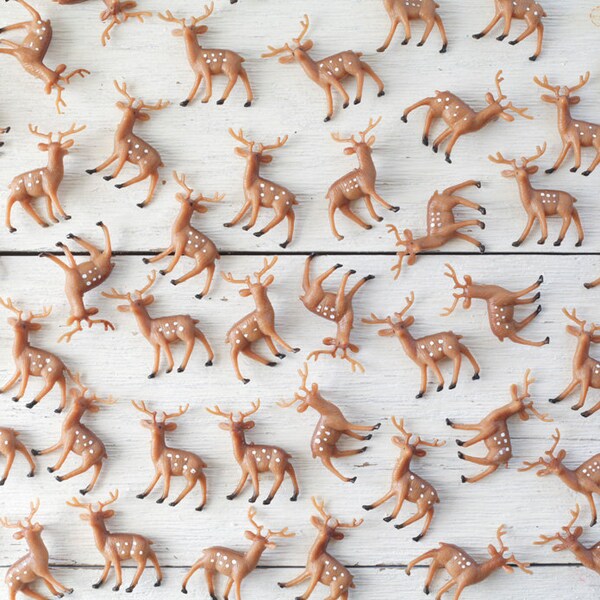 Miniature Plastic Deer Bulk Set - 50 Tiny Woodland Deer Craft Figurines