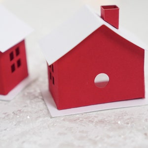 DIY Miniature Paper House Kit Set of 3 Flat-Pack Red Cardstock Christmas Putz Houses image 8