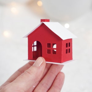 DIY Miniature Paper House Kit Set of 3 Flat-Pack Red Cardstock Christmas Putz Houses image 7