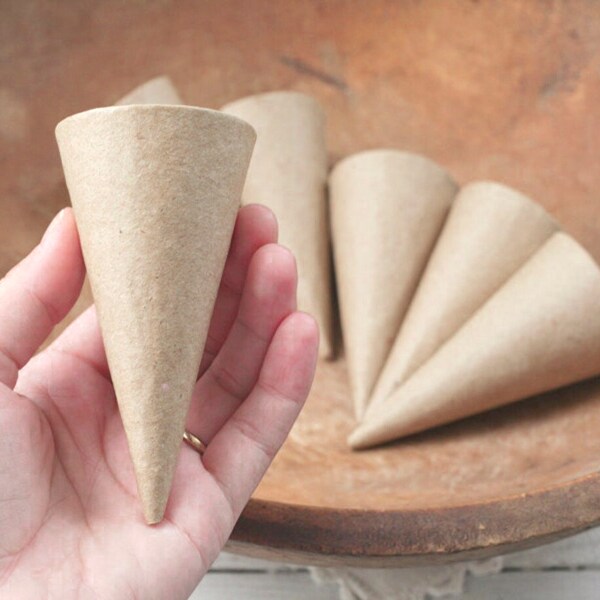 Paper Mache Cones - Mini 4 Inch Pressed Cardboard Craft Cones, Set of 6