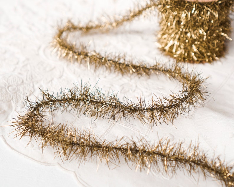 Tinsel Garland Aged Gold Vintage Style Christmas Trim, 12 Foot Spool image 5