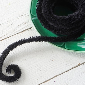 Wired Black Yarn Trim - Fluffy Yarn Fur Craft Cord, 3 Yds.