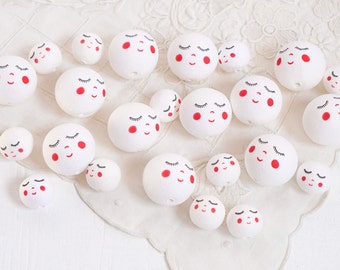 Spun Cotton Heads: SWEET ANGEL - Vintage-Style Cotton Angel Heads with Faces, 12 Pcs.