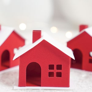 DIY Miniature Paper House Kit Set of 3 Flat-Pack Red Cardstock Christmas Putz Houses image 2
