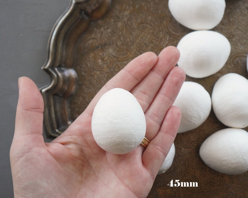 Spun Cotton Eggs, Select by Size, 12mm 60mm Vintage-Style Craft Shapes 45mm: 12 Pcs.