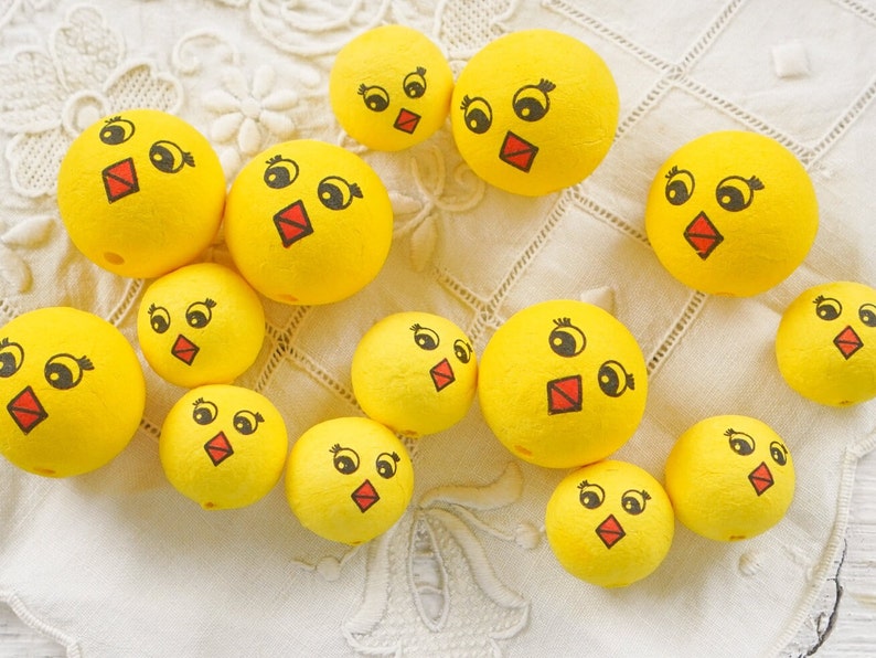 Spun Cotton Bird Craft Heads with Vintage-Style Yellow Chick Faces image 1