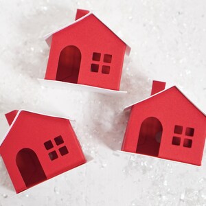 DIY Miniature Paper House Kit Set of 3 Flat-Pack Red Cardstock Christmas Putz Houses image 6