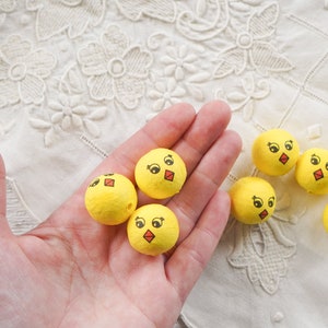 Spun Cotton Bird Craft Heads with Vintage-Style Yellow Chick Faces 22mm: 12 Pcs.