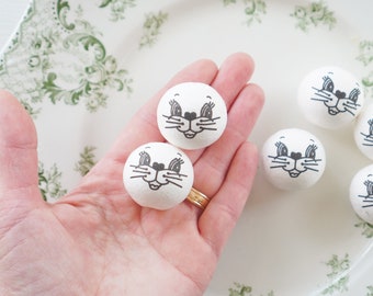 Retro konijnenkoppen -30 mm vintage-stijl gesponnen katoenen hoofden met gezicht, 12 stuks