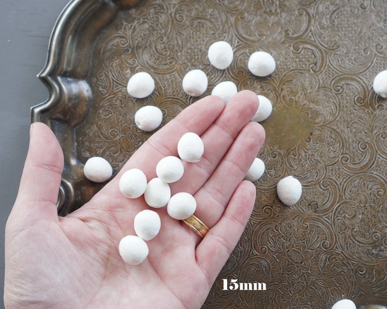 Spun Cotton Eggs, Select by Size, 12mm 60mm Vintage-Style Craft Shapes 15mm: 100 Pcs.