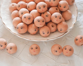 Mini Spun Cotton Heads: CHARM - 18mm Brown Vintage-Style Cotton Doll Heads, 12 Pcs.