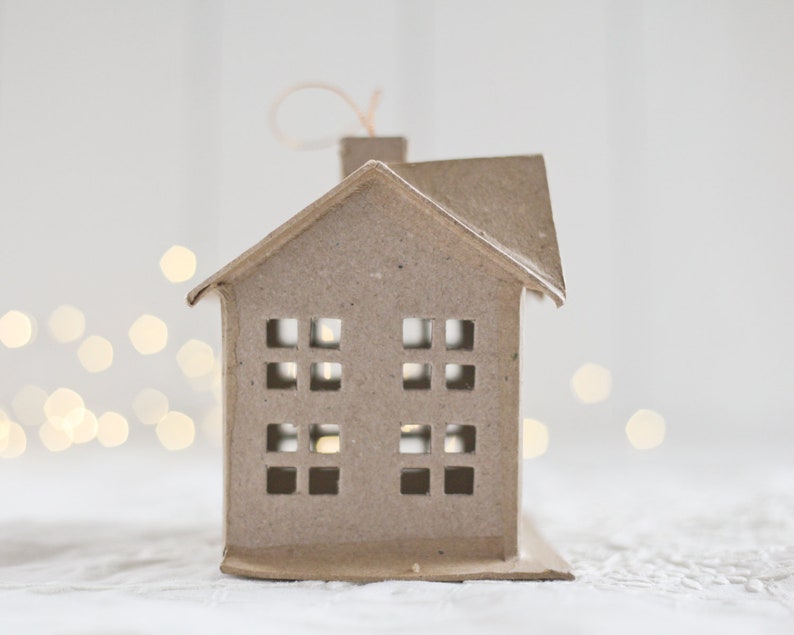 Paper Mache House Ornament Hanging Cardboard Craft House Etsy