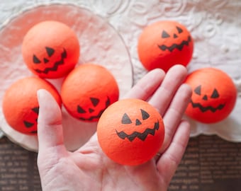 Jumbo Spun Cotton Heads: SPOOKY PUMPKIN - 50mm Vintage-Style Cotton Jack o Lantern Heads, 6 Pcs.